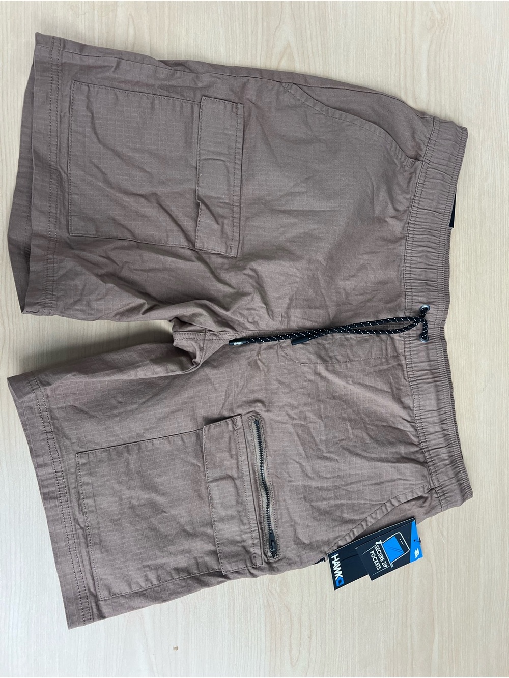 Tony Hawk Men's Taupe Cargo Shorts with Black Drawcord